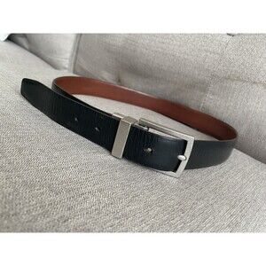 Men's Reversible Leather Dress Belt Rotated Buckle Adjustable Length Black Brown